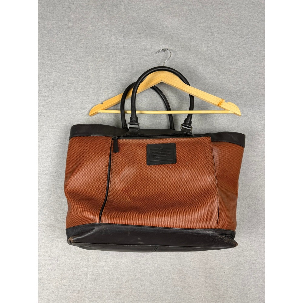 Coach New York Large Canvas Leather‎ Tote Bag Orange Brown Travel Carryall